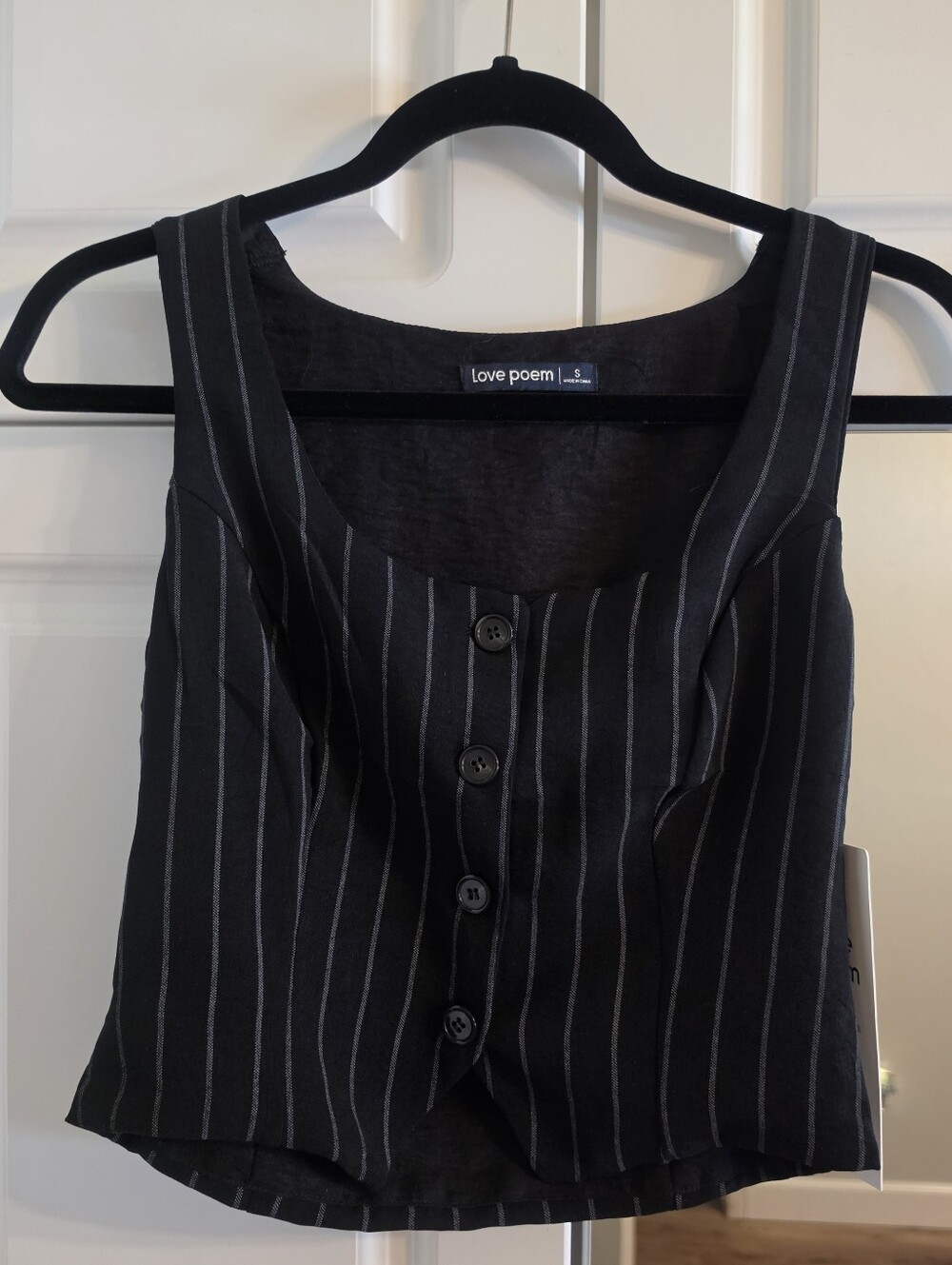 Love Poem Black Pinstripe Button-Front Tank